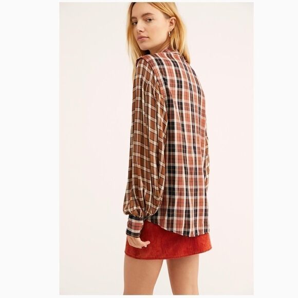 Free People Snow Top Mountains Plaid Shirt - Picture 1 of 5